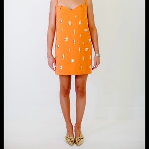 Alexis Larsen Orange Sleeveless Dress with Gold Accents